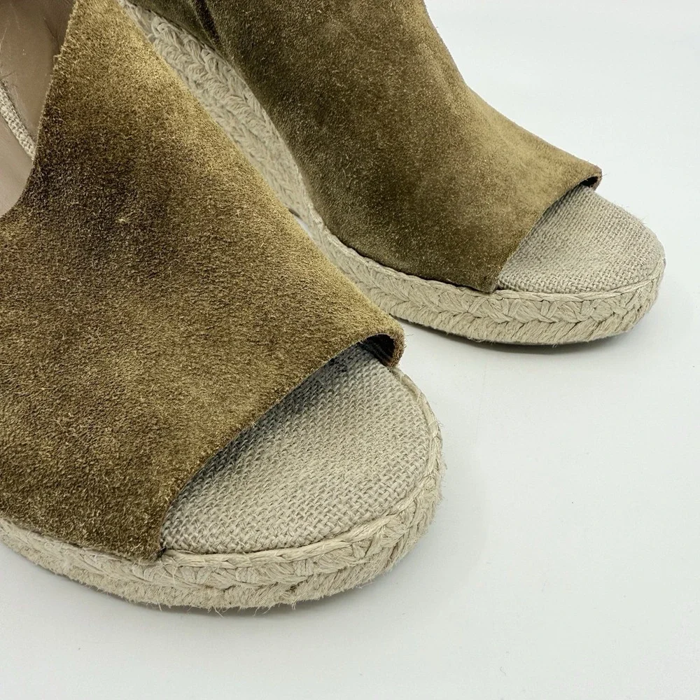 VINCE Sonora Suede Dorsay Jute Platform Wedge‎ Espadrille Sandal Women 8 Olive